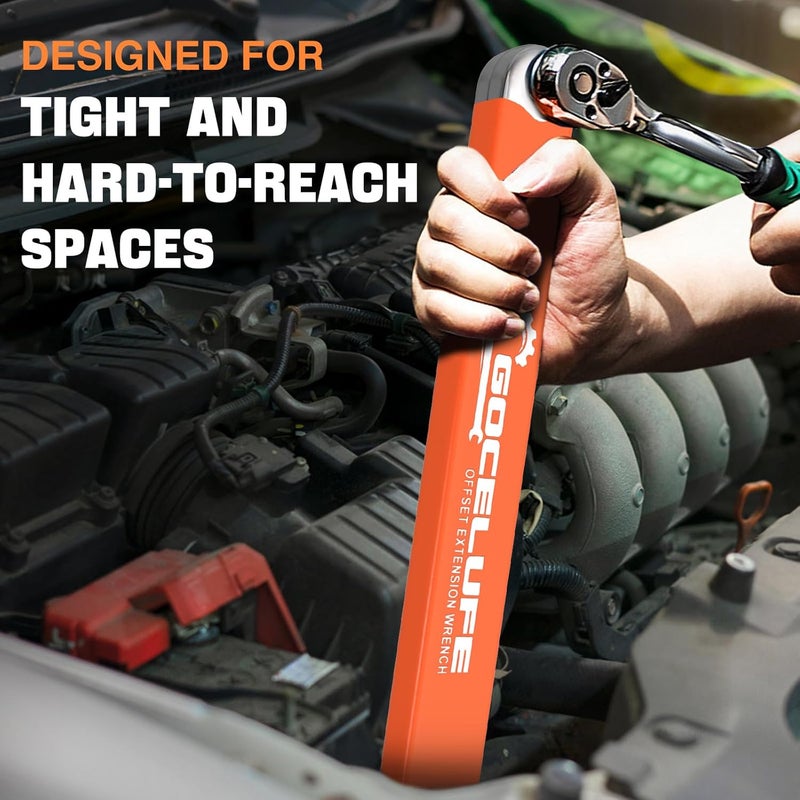 Gocelufe Offset Extension Wrench Impact - Tight Reach Wrench Set with Universal Square Drive Adapters (1/4", 3/8", 1/2") - Ideal for Tight Spaces - Unique Stocking Stuffers for Mechanics (Orange) - Image 3